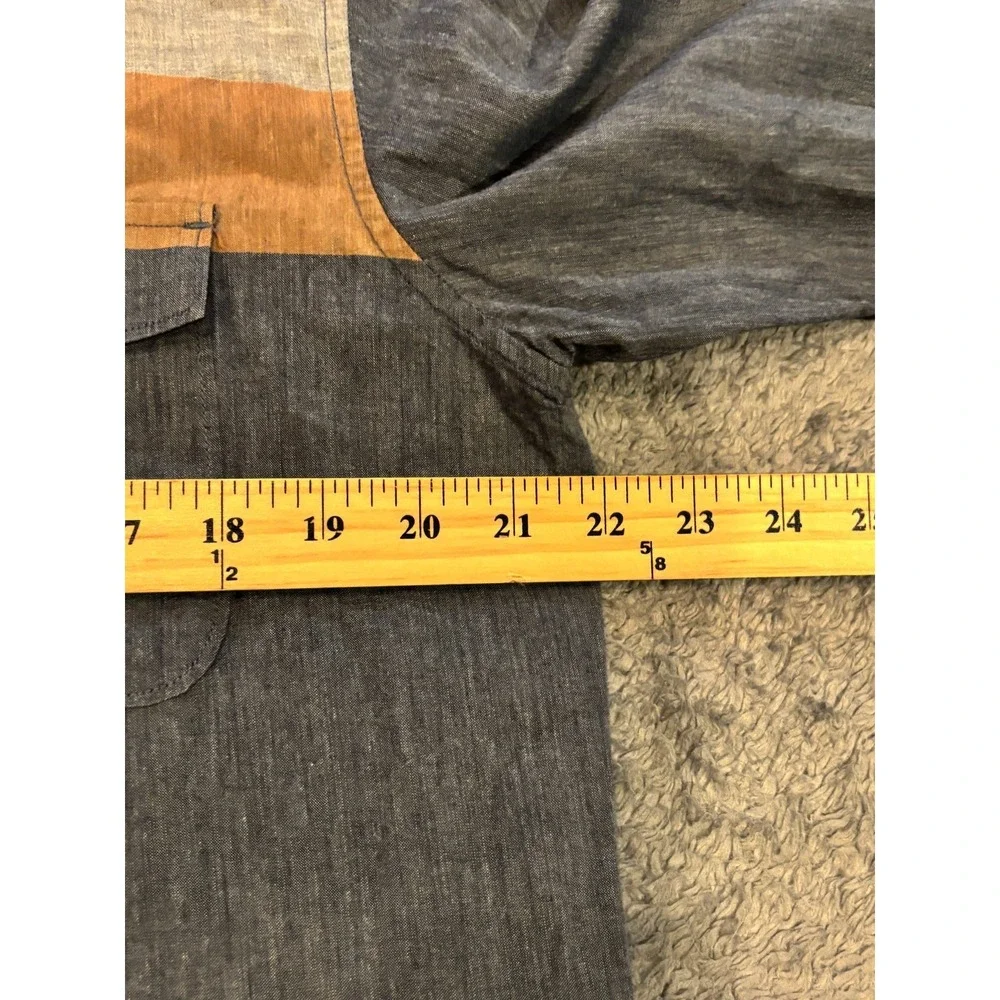 Banana Republic Mens Medium Standard Fit Blue Brown Stripe Button Up Shirt